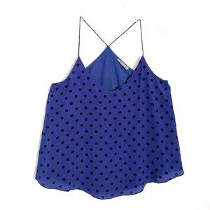 Zoe & Sam Size M 100% Silk Tank Top Blue Polka Dots Swing Fit Strappy Racerback